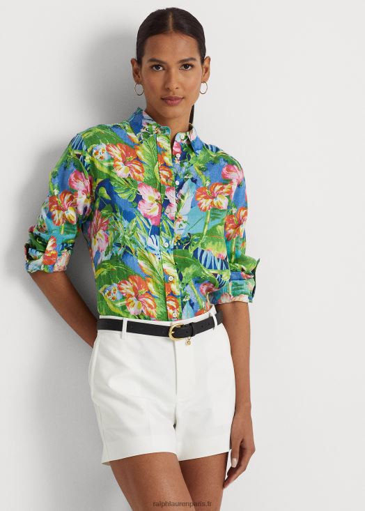 chemise en lin à fleurs 46T60T4343 femmes Ralph Lauren multi vert/bleu - Cliquez sur l'image pour la fermer