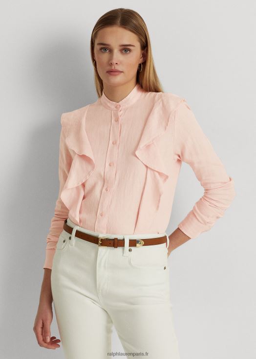 chemise en lin à volants 46T60T4414 femmes Ralph Lauren rose pâle - Cliquez sur l'image pour la fermer