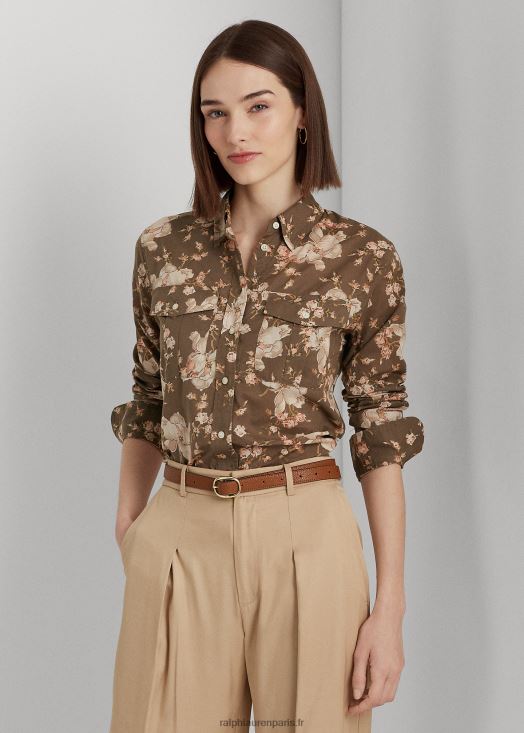 chemise en voile de coton à fleurs 46T60T4306 femmes Ralph Lauren taupe/crème/rose
