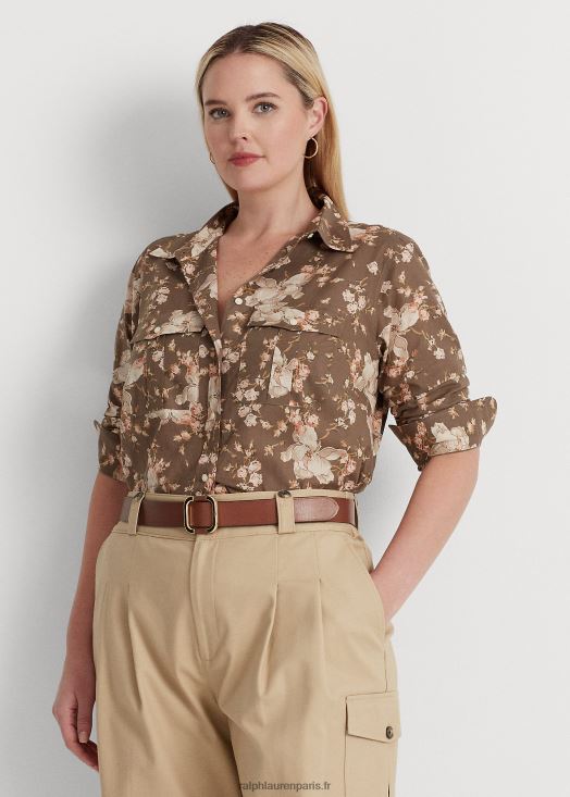 chemise en voile de coton à fleurs 46T60T4505 femmes Ralph Lauren taupe/crème/rose - Cliquez sur l'image pour la fermer