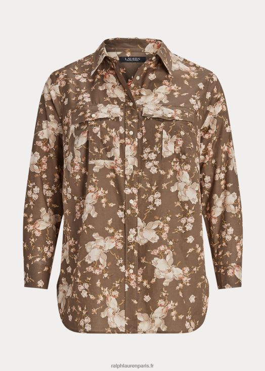 chemise en voile de coton à fleurs 46T60T4505 femmes Ralph Lauren taupe/crème/rose