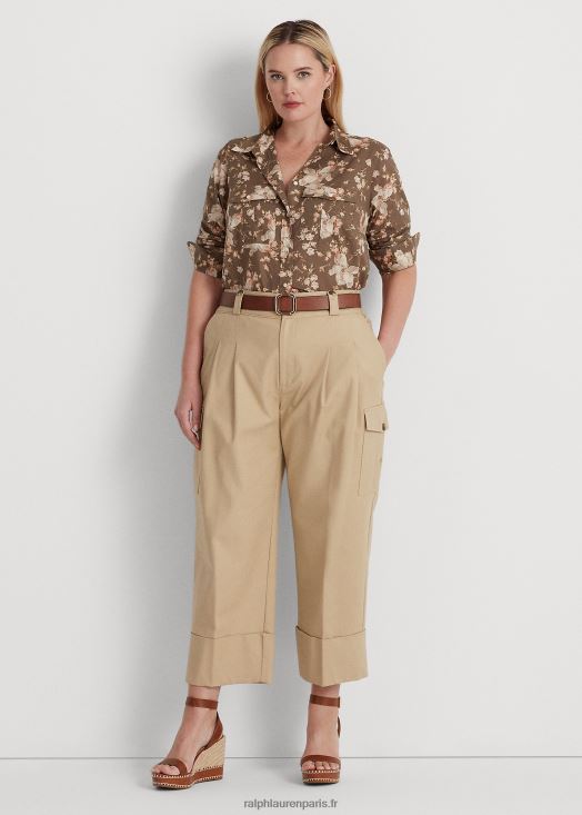 chemise en voile de coton à fleurs 46T60T4505 femmes Ralph Lauren taupe/crème/rose