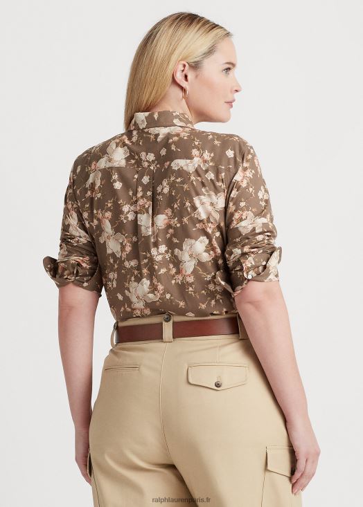 chemise en voile de coton à fleurs 46T60T4505 femmes Ralph Lauren taupe/crème/rose