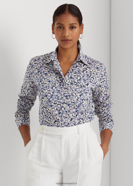 chemise en voile de coton à fleurs 46T60T4838 femmes Ralph Lauren bleu/crème/rose - Cliquez sur l'image pour la fermer