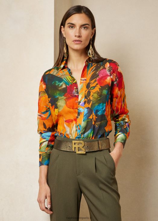 chemise en voile de lin imprimé adrien 46T60T9282 femmes Ralph Lauren multi-oranges - Cliquez sur l'image pour la fermer