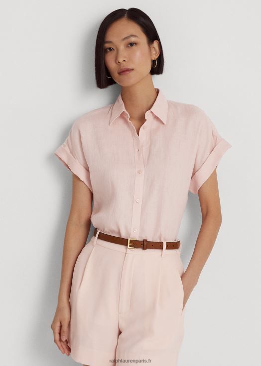 chemise à manches courtes en lin 46T60T4287 femmes Ralph Lauren rose pâle - Cliquez sur l'image pour la fermer