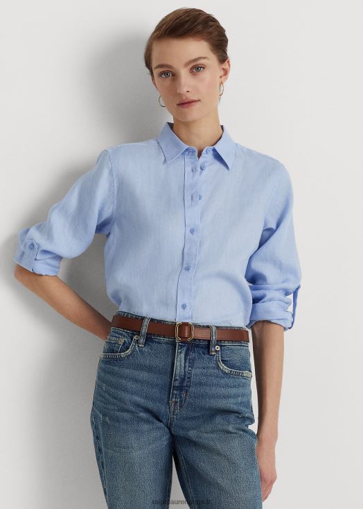 chemise à manches retroussées en lin 46T60T4051 femmes Ralph Lauren caillou Bleu
