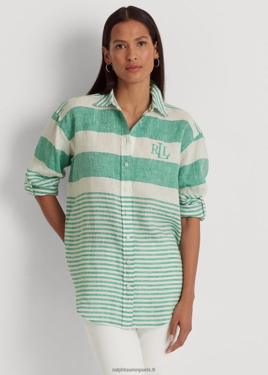 chemise oversize en lin à rayures 46T60T3865 femmes Ralph Lauren feuille de palmier/blanc - Cliquez sur l'image pour la fermer