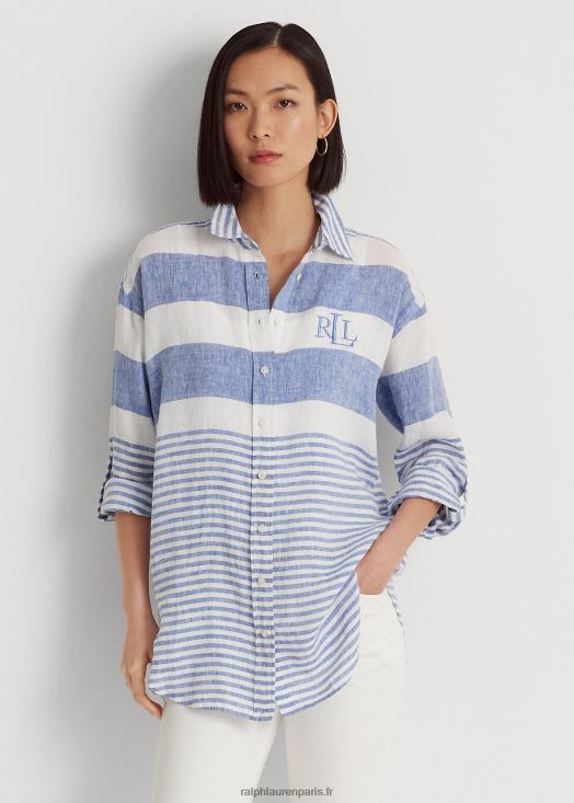chemise oversize en lin à rayures 46T60T3866 femmes Ralph Lauren bleu saturne/blanc