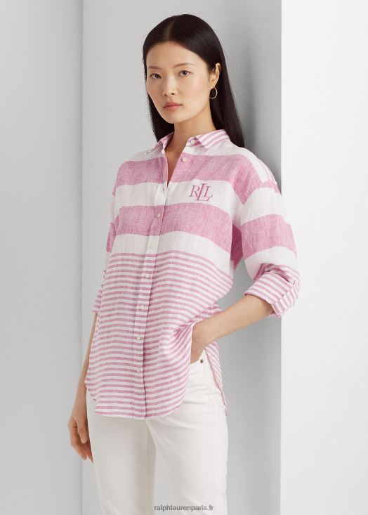 chemise oversize en lin à rayures 46T60T4358 femmes Ralph Lauren rose sport/blanc - Cliquez sur l'image pour la fermer