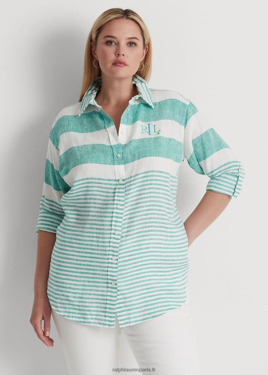 chemise oversize en lin à rayures 46T60T4548 femmes Ralph Lauren feuille de palmier/blanc - Cliquez sur l'image pour la fermer