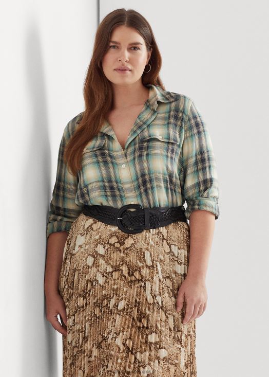 chemise oversize en sergé à carreaux 46T60T4771 femmes Ralph Lauren multi bleu/vert - Cliquez sur l'image pour la fermer