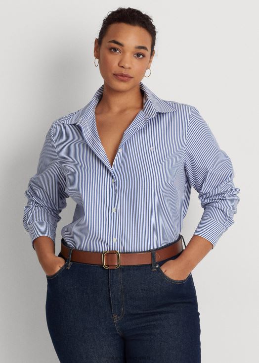 chemise rayée en coton facile d'entretien 46T60T4725 femmes Ralph Lauren bleu blanc
