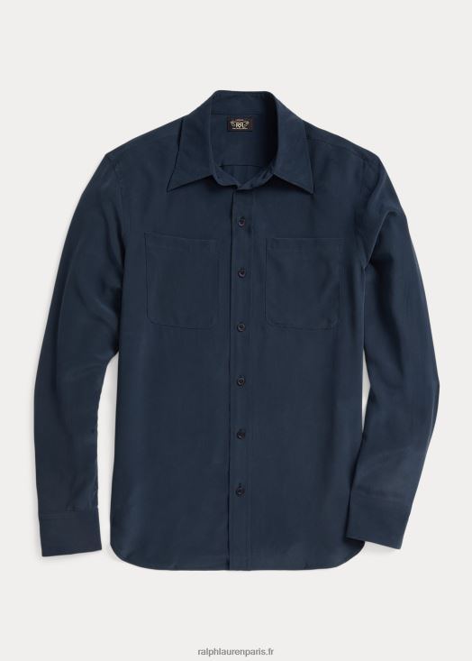 blouse en crêpe de soie 46T60T3662 femmes Ralph Lauren marine - Cliquez sur l'image pour la fermer