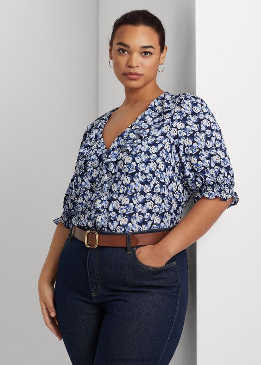 blouse en crêpe à fleurs 46T60T4666 femmes Ralph Lauren multi bleu - Cliquez sur l'image pour la fermer
