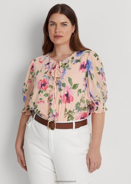 blouse en georgette froissée à fleurs 46T60T4697 femmes Ralph Lauren multicolore rose