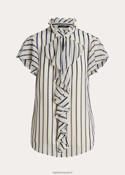 blouse en mousseline rayée à volants 46T60T3993 femmes Ralph Lauren parchemin crème/marine