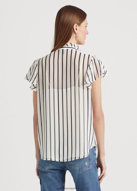 blouse en mousseline rayée à volants 46T60T3993 femmes Ralph Lauren parchemin crème/marine