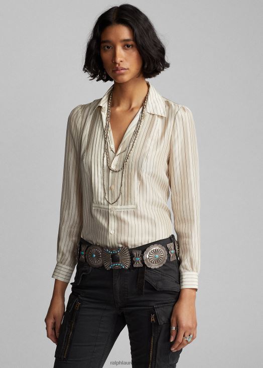 blouse en soie à rayures 46T60T3633 femmes Ralph Lauren crème/noir