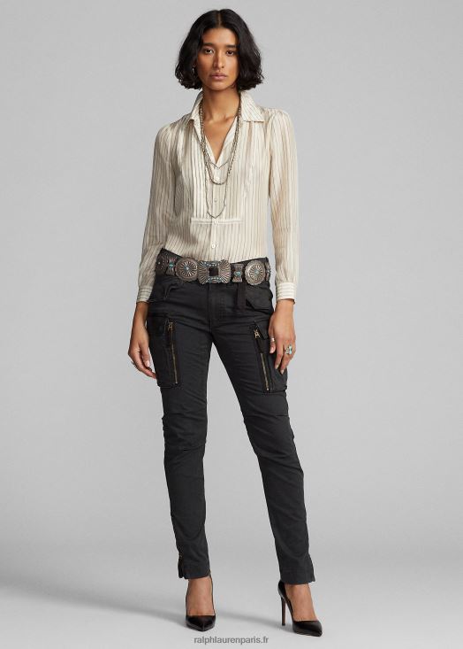 blouse en soie à rayures 46T60T3633 femmes Ralph Lauren crème/noir