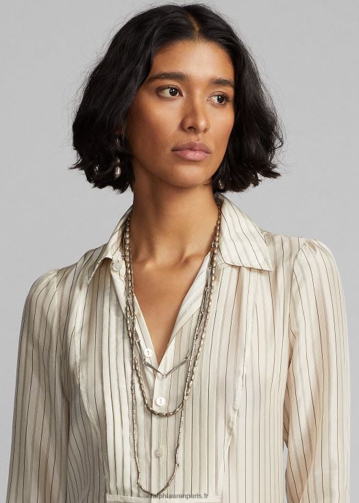 blouse en soie à rayures 46T60T3633 femmes Ralph Lauren crème/noir