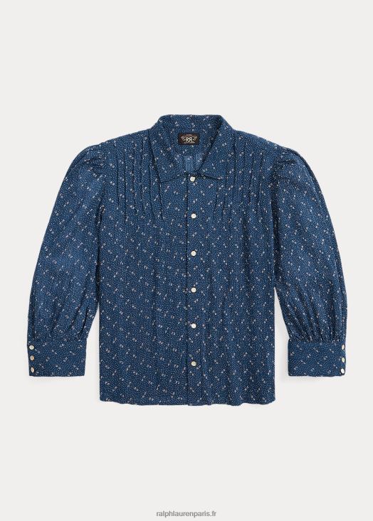 blouse en voile de coton froissé à fleurs 46T60T3652 femmes Ralph Lauren bleu - Cliquez sur l'image pour la fermer