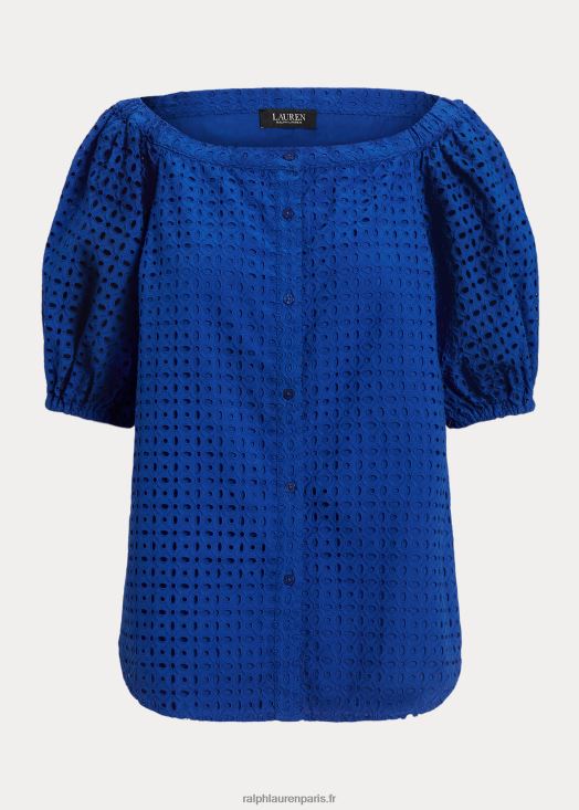 blouse à épaules dénudées en coton à œillets 46T60T3914 femmes Ralph Lauren Saturne bleu