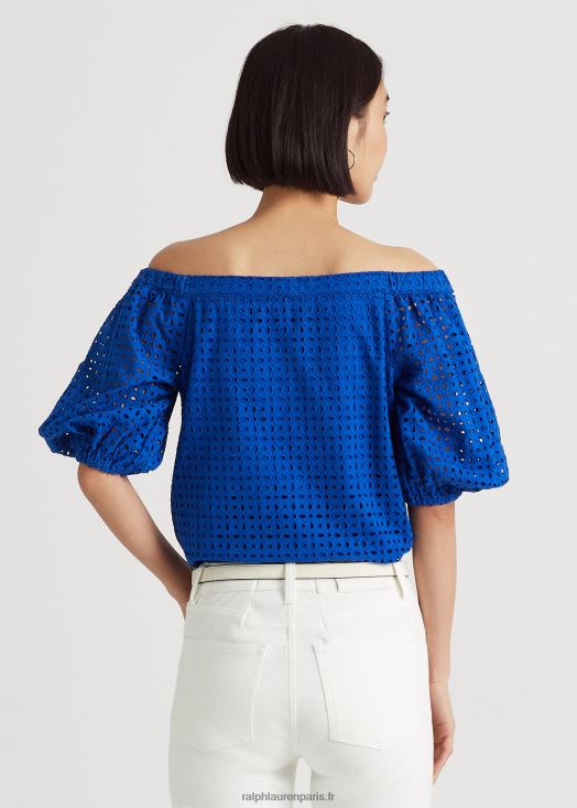 blouse à épaules dénudées en coton à œillets 46T60T3914 femmes Ralph Lauren Saturne bleu