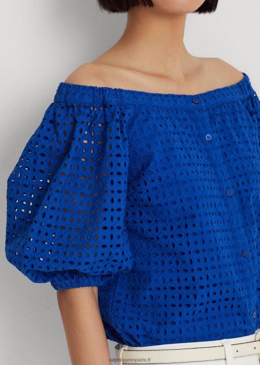 blouse à épaules dénudées en coton à œillets 46T60T3914 femmes Ralph Lauren Saturne bleu