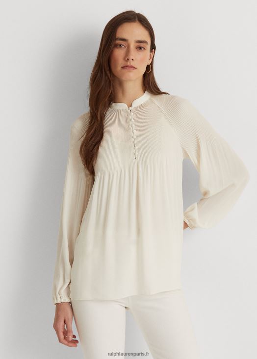 blouse plissée en georgette 46T60T4183 femmes Ralph Lauren crème de mascarpone - Cliquez sur l'image pour la fermer