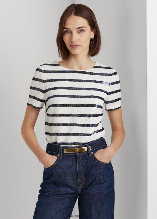 blouse rayée à sequins 46T60T4846 femmes Ralph Lauren blanc/marine raffiné