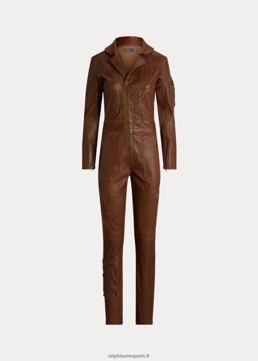combinaison slim en cuir d'agneau 46T60T3231 femmes Ralph Lauren haricot de coco