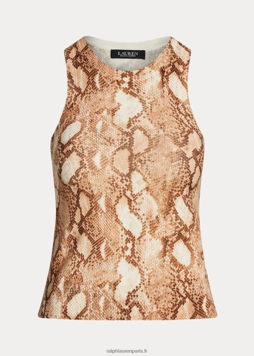 débardeur en coton mélangé à imprimé peau de serpent 46T60T4896 femmes Ralph Lauren crème multi