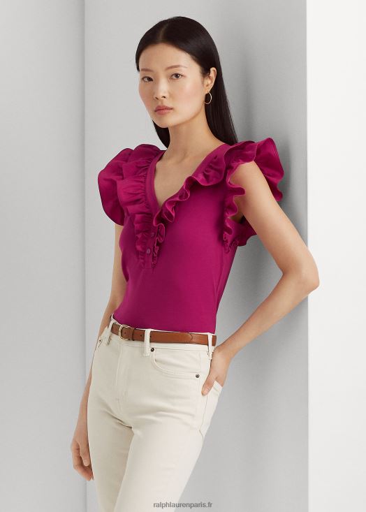 top sans manches en coton à volants 46T60T4297 femmes Ralph Lauren baie fuchsia