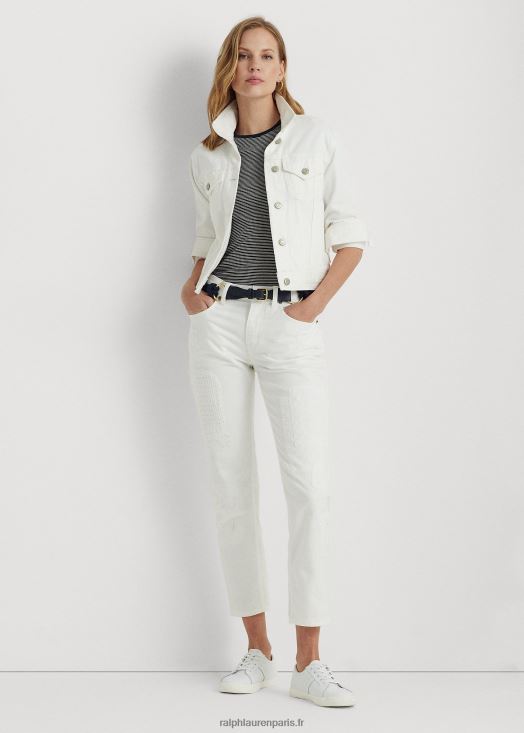 jean fuselé décontracté à patchwork d'œillets 46T60T3919 femmes Ralph Lauren lavage blanc - Cliquez sur l'image pour la fermer