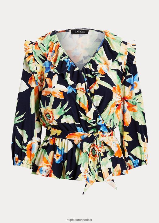 haut à basque ceinturé en jersey à fleurs 46T60T4869 femmes Ralph Lauren marine multi