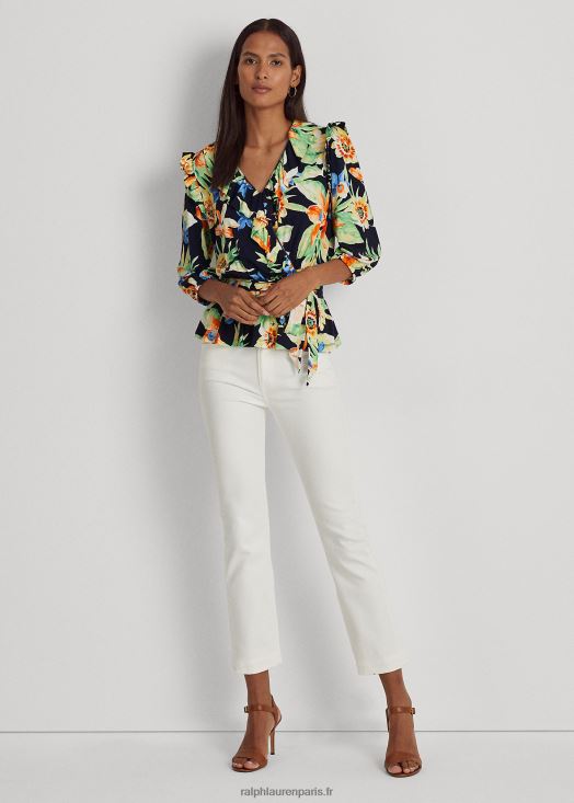 haut à basque ceinturé en jersey à fleurs 46T60T4869 femmes Ralph Lauren marine multi