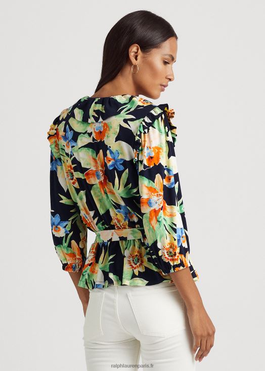 haut à basque ceinturé en jersey à fleurs 46T60T4869 femmes Ralph Lauren marine multi