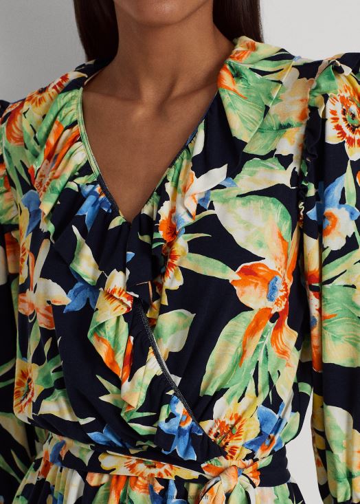 haut à basque ceinturé en jersey à fleurs 46T60T4869 femmes Ralph Lauren marine multi