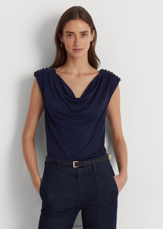 haut sans manches en jersey à col bénitier 46T60T9567 femmes Ralph Lauren marine raffinée - Cliquez sur l'image pour la fermer