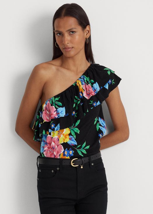 top asymétrique en jersey à fleurs 46T60T3836 femmes Ralph Lauren multi noir - Cliquez sur l'image pour la fermer