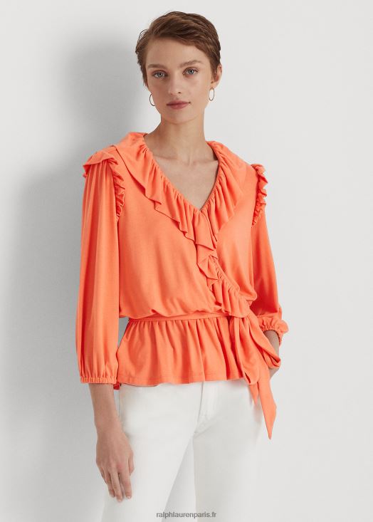 top à basque en jersey ceinturé 46T60T4859 femmes Ralph Lauren corail bâbord