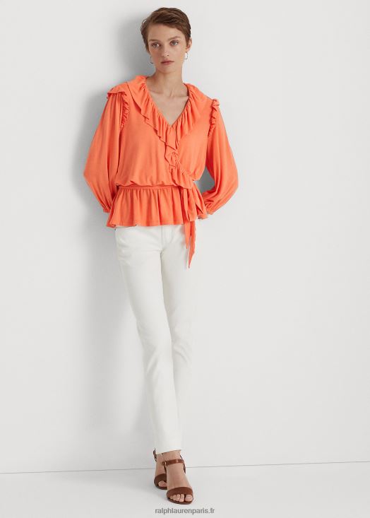 top à basque en jersey ceinturé 46T60T4859 femmes Ralph Lauren corail bâbord