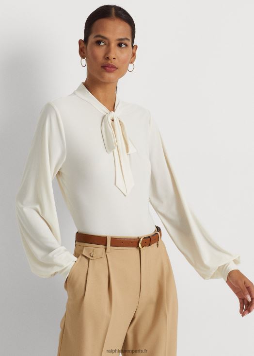 top en jersey stretch à col noué 46T60T4387 femmes Ralph Lauren crème de mascarpone - Cliquez sur l'image pour la fermer