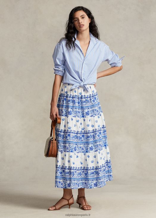 jupe en coton à fleurs 46T60T3119 femmes Ralph Lauren bande florale bleue - Cliquez sur l'image pour la fermer