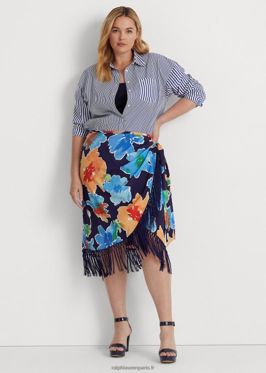 jupe en crêpe à fleurs et franges 46T60T4813 femmes Ralph Lauren marine multi - Cliquez sur l'image pour la fermer