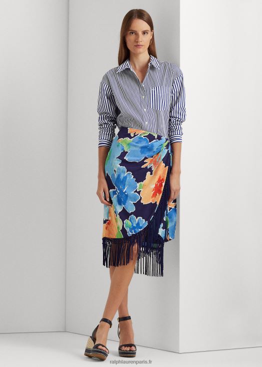 jupe en crêpe à fleurs et franges 46T60T4900 femmes Ralph Lauren marine multi