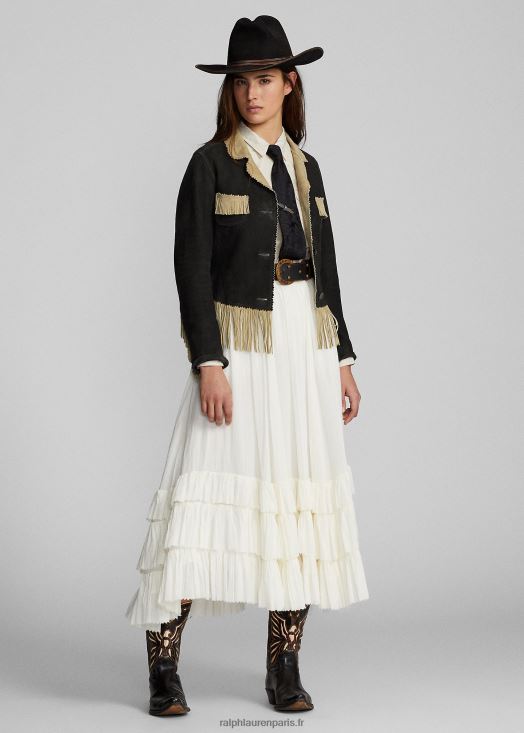jupe en voile de coton à volants 46T60T3624 femmes Ralph Lauren crème