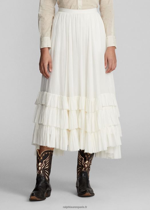jupe en voile de coton à volants 46T60T3624 femmes Ralph Lauren crème