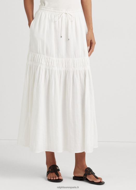 jupe longue en lin à volants 46T60T4324 femmes Ralph Lauren blanc